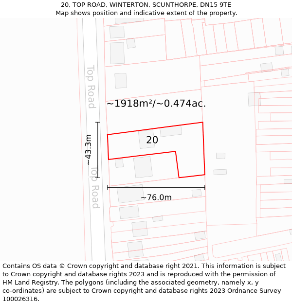 20, TOP ROAD, WINTERTON, SCUNTHORPE, DN15 9TE: Plot and title map