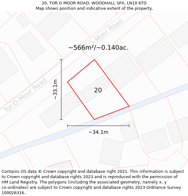 20, TOR O MOOR ROAD, WOODHALL SPA, LN10 6TD: Plot and title map