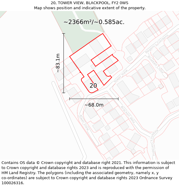 20, TOWER VIEW, BLACKPOOL, FY2 0WS: Plot and title map