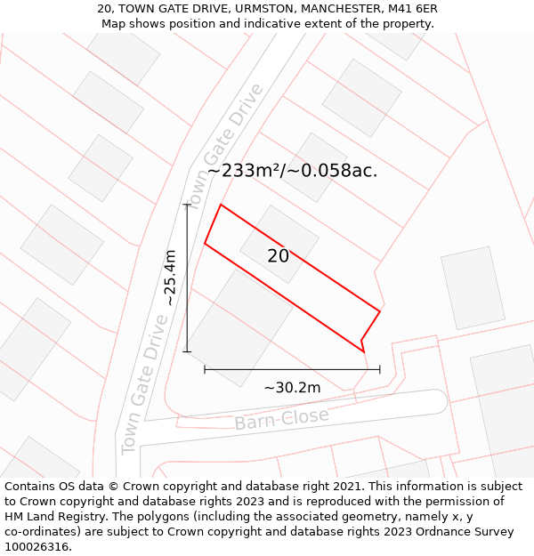 20, TOWN GATE DRIVE, URMSTON, MANCHESTER, M41 6ER: Plot and title map