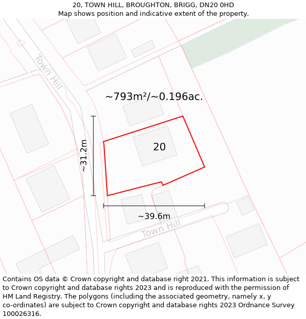 20, TOWN HILL, BROUGHTON, BRIGG, DN20 0HD: Plot and title map