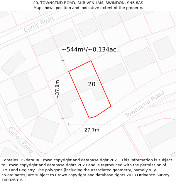 20, TOWNSEND ROAD, SHRIVENHAM, SWINDON, SN6 8AS: Plot and title map