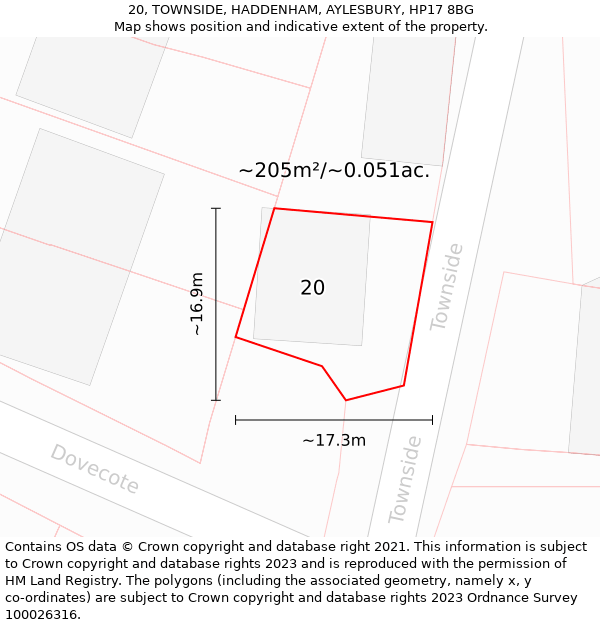 20, TOWNSIDE, HADDENHAM, AYLESBURY, HP17 8BG: Plot and title map