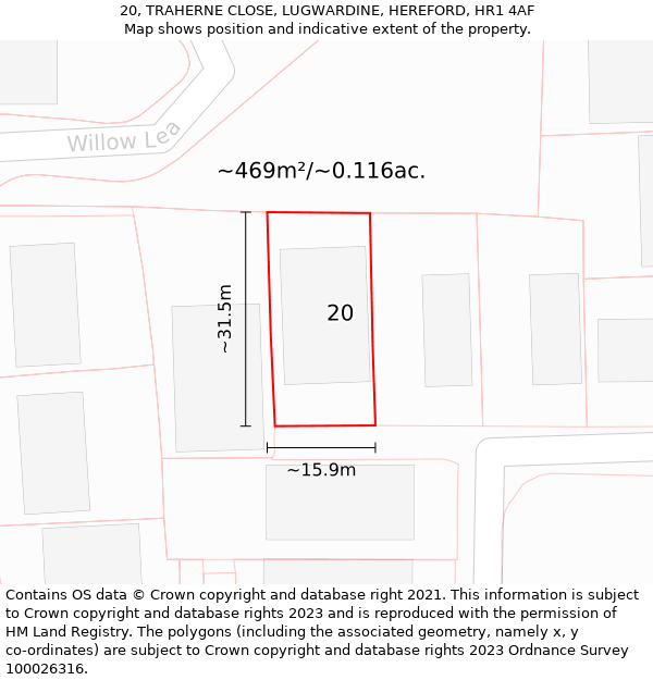 20, TRAHERNE CLOSE, LUGWARDINE, HEREFORD, HR1 4AF: Plot and title map