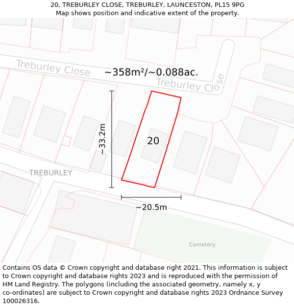 20, TREBURLEY CLOSE, TREBURLEY, LAUNCESTON, PL15 9PG: Plot and title map