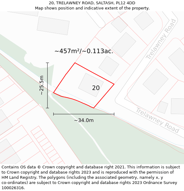 20, TRELAWNEY ROAD, SALTASH, PL12 4DD: Plot and title map