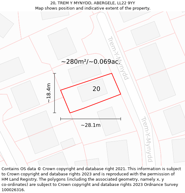 20, TREM Y MYNYDD, ABERGELE, LL22 9YY: Plot and title map