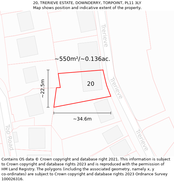 20, TRERIEVE ESTATE, DOWNDERRY, TORPOINT, PL11 3LY: Plot and title map