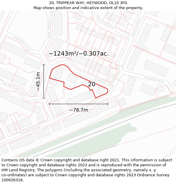 20, TRIPPEAR WAY, HEYWOOD, OL10 3FG: Plot and title map