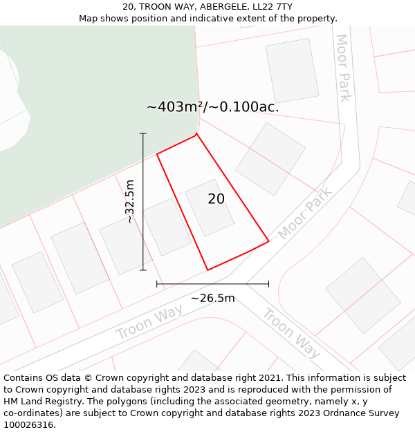 20, TROON WAY, ABERGELE, LL22 7TY: Plot and title map
