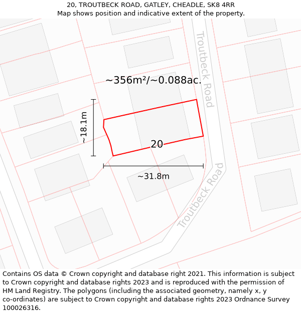 20, TROUTBECK ROAD, GATLEY, CHEADLE, SK8 4RR: Plot and title map