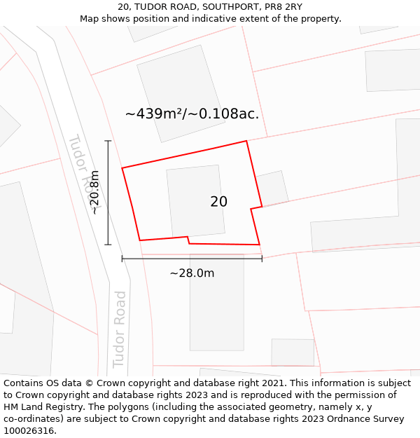 20, TUDOR ROAD, SOUTHPORT, PR8 2RY: Plot and title map