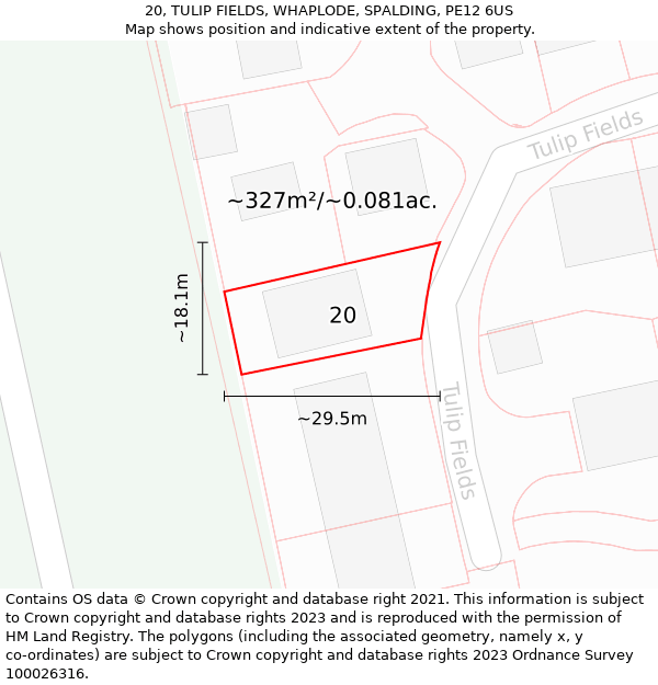 20, TULIP FIELDS, WHAPLODE, SPALDING, PE12 6US: Plot and title map