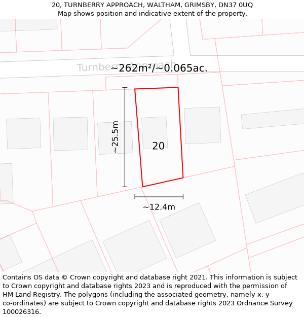 20, TURNBERRY APPROACH, WALTHAM, GRIMSBY, DN37 0UQ: Plot and title map