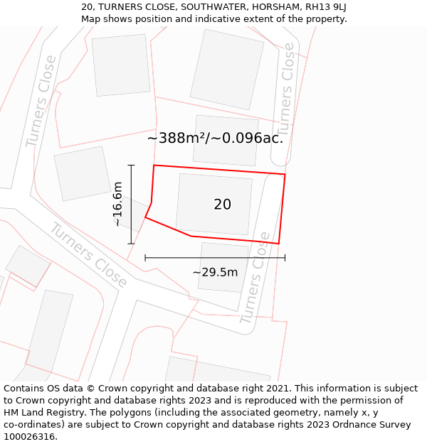 20, TURNERS CLOSE, SOUTHWATER, HORSHAM, RH13 9LJ: Plot and title map