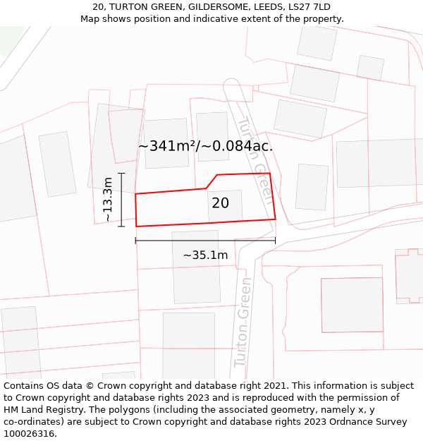 20, TURTON GREEN, GILDERSOME, LEEDS, LS27 7LD: Plot and title map