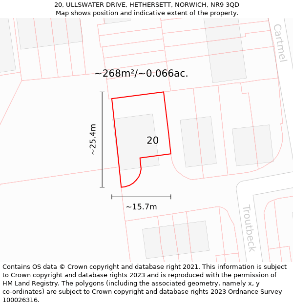 20, ULLSWATER DRIVE, HETHERSETT, NORWICH, NR9 3QD: Plot and title map