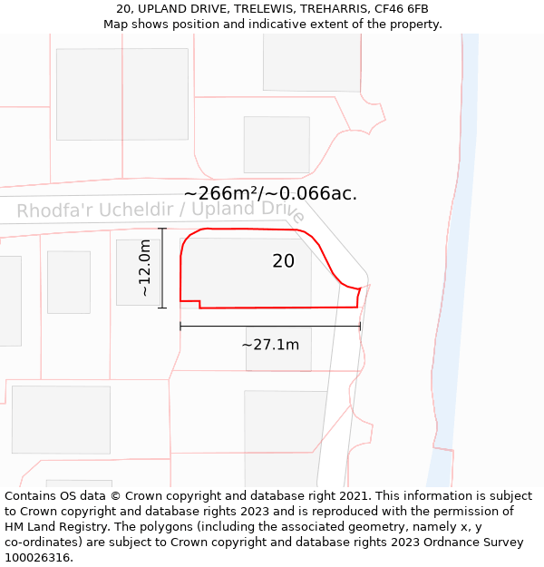 20, UPLAND DRIVE, TRELEWIS, TREHARRIS, CF46 6FB: Plot and title map