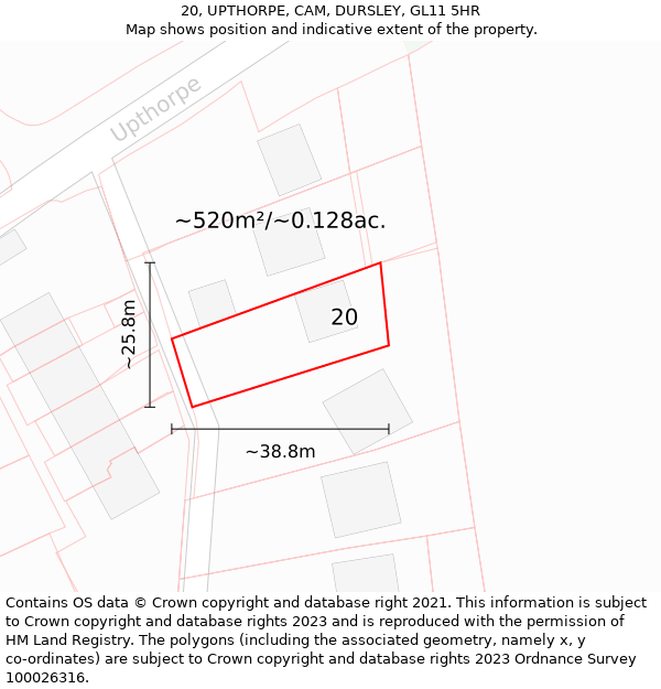 20, UPTHORPE, CAM, DURSLEY, GL11 5HR: Plot and title map