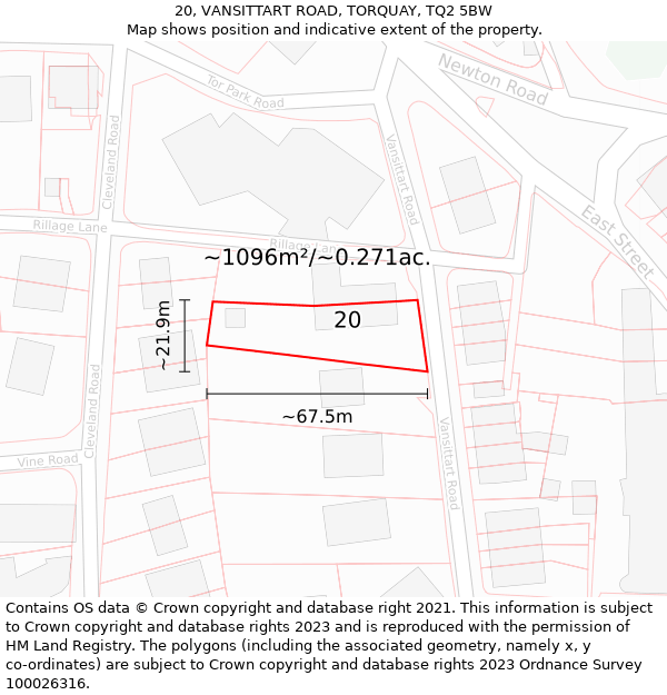 20, VANSITTART ROAD, TORQUAY, TQ2 5BW: Plot and title map