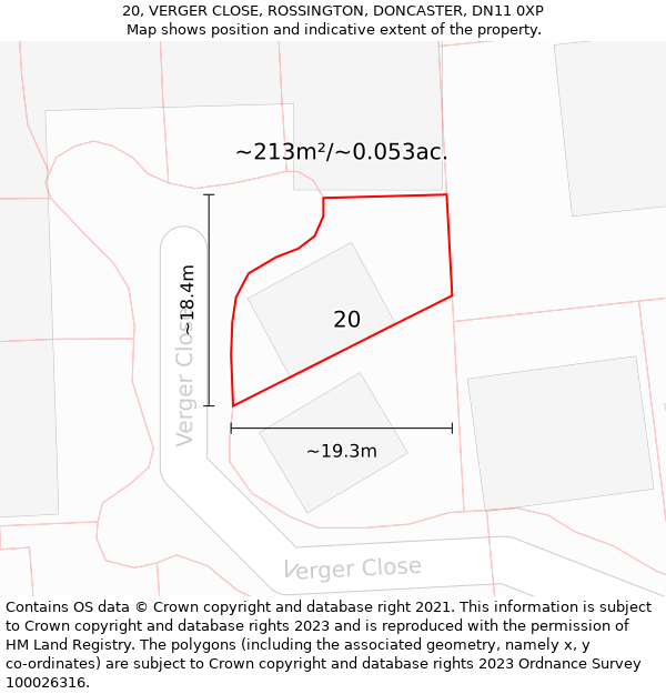 20, VERGER CLOSE, ROSSINGTON, DONCASTER, DN11 0XP: Plot and title map