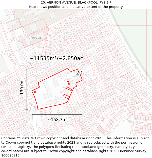 20, VERNON AVENUE, BLACKPOOL, FY3 9JF: Plot and title map