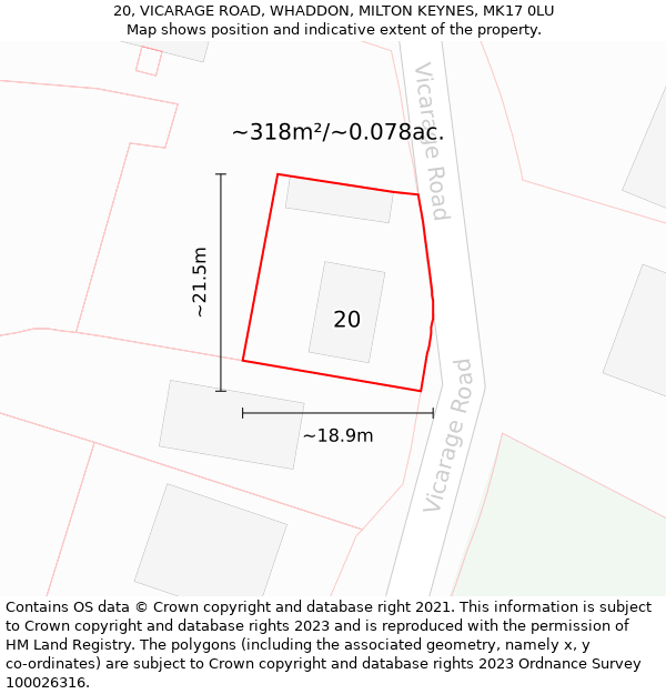 20, VICARAGE ROAD, WHADDON, MILTON KEYNES, MK17 0LU: Plot and title map