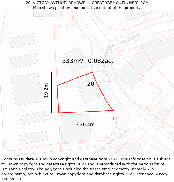 20, VICTORY AVENUE, BRADWELL, GREAT YARMOUTH, NR31 9GA: Plot and title map