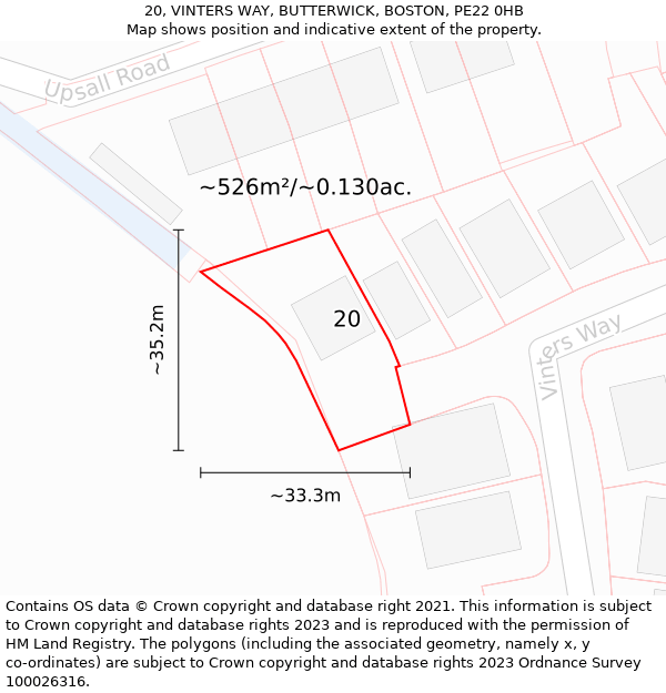 20, VINTERS WAY, BUTTERWICK, BOSTON, PE22 0HB: Plot and title map