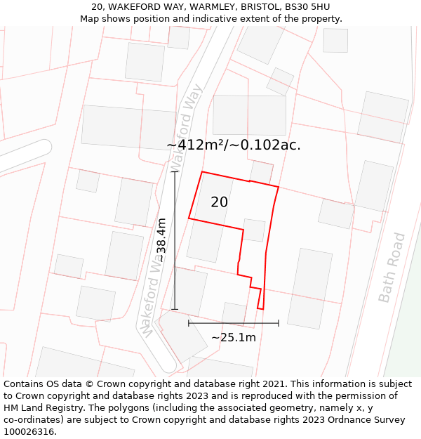 20, WAKEFORD WAY, WARMLEY, BRISTOL, BS30 5HU: Plot and title map