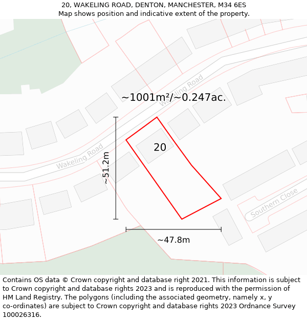 20, WAKELING ROAD, DENTON, MANCHESTER, M34 6ES: Plot and title map