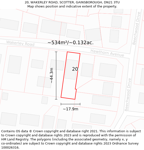 20, WAKERLEY ROAD, SCOTTER, GAINSBOROUGH, DN21 3TU: Plot and title map