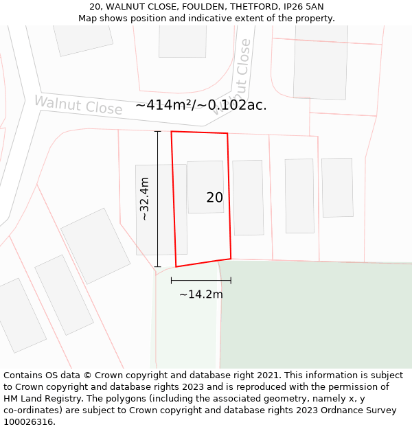 20, WALNUT CLOSE, FOULDEN, THETFORD, IP26 5AN: Plot and title map