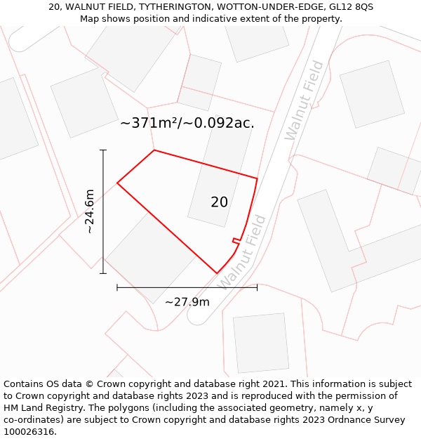 20, WALNUT FIELD, TYTHERINGTON, WOTTON-UNDER-EDGE, GL12 8QS: Plot and title map