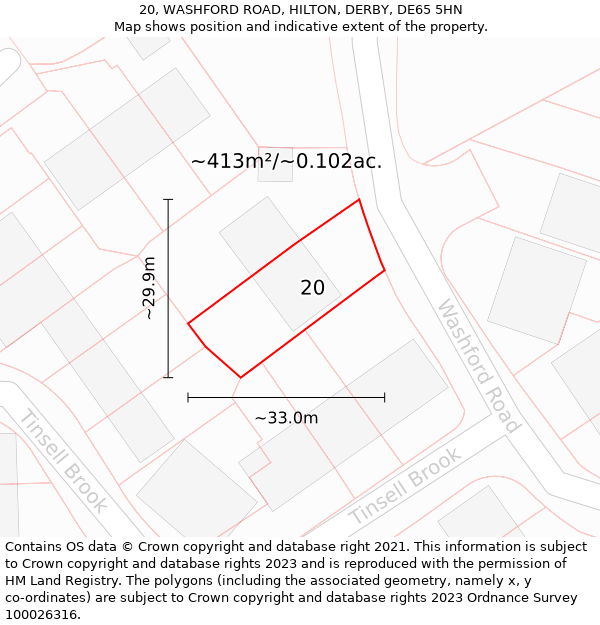 20, WASHFORD ROAD, HILTON, DERBY, DE65 5HN: Plot and title map