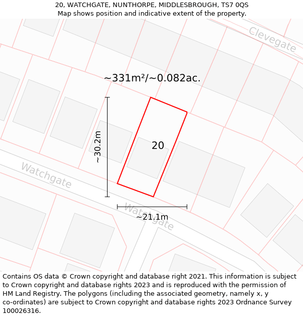 20, WATCHGATE, NUNTHORPE, MIDDLESBROUGH, TS7 0QS: Plot and title map