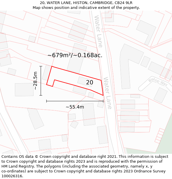 20, WATER LANE, HISTON, CAMBRIDGE, CB24 9LR: Plot and title map