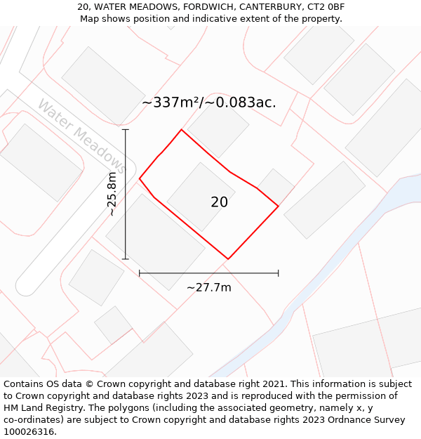 20, WATER MEADOWS, FORDWICH, CANTERBURY, CT2 0BF: Plot and title map