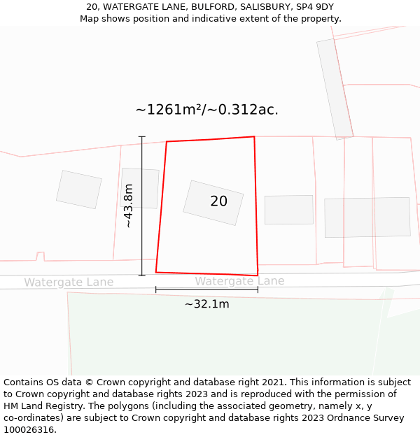 20, WATERGATE LANE, BULFORD, SALISBURY, SP4 9DY: Plot and title map