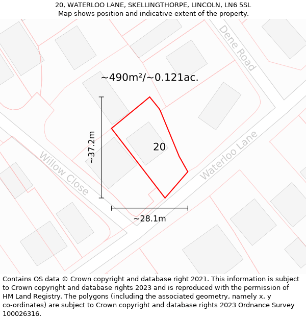 20, WATERLOO LANE, SKELLINGTHORPE, LINCOLN, LN6 5SL: Plot and title map