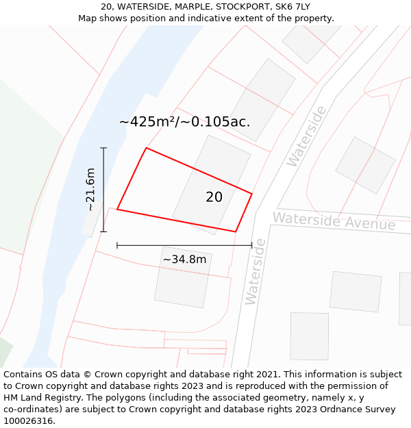 20, WATERSIDE, MARPLE, STOCKPORT, SK6 7LY: Plot and title map