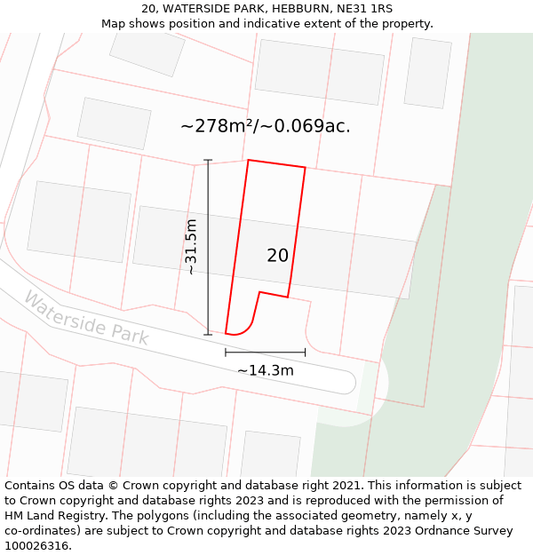 20, WATERSIDE PARK, HEBBURN, NE31 1RS: Plot and title map