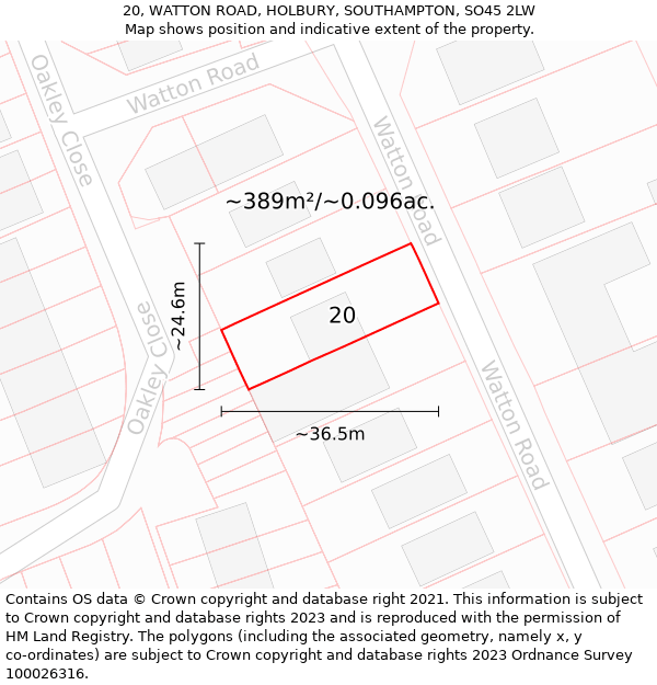 20, WATTON ROAD, HOLBURY, SOUTHAMPTON, SO45 2LW: Plot and title map