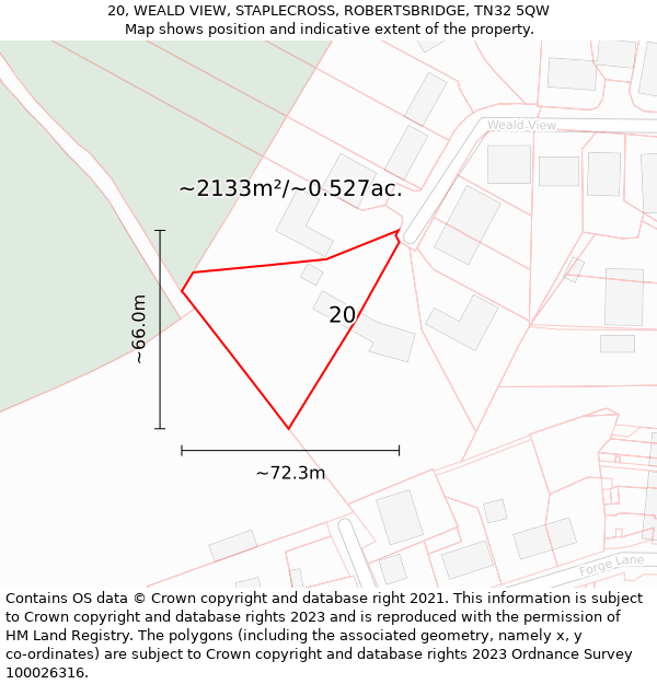 20, WEALD VIEW, STAPLECROSS, ROBERTSBRIDGE, TN32 5QW: Plot and title map