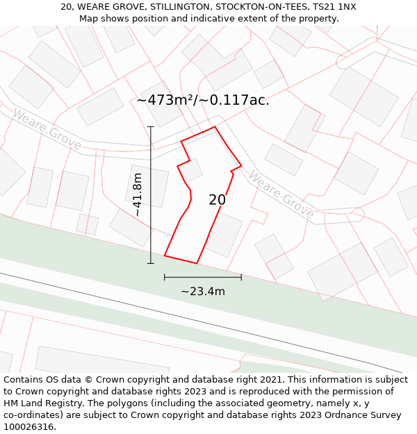 20, WEARE GROVE, STILLINGTON, STOCKTON-ON-TEES, TS21 1NX: Plot and title map