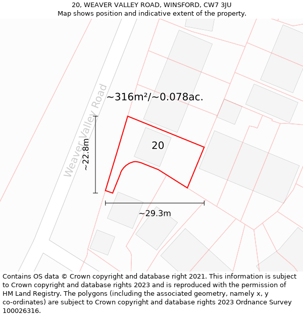 20, WEAVER VALLEY ROAD, WINSFORD, CW7 3JU: Plot and title map