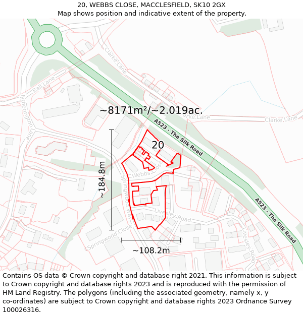 20, WEBBS CLOSE, MACCLESFIELD, SK10 2GX: Plot and title map