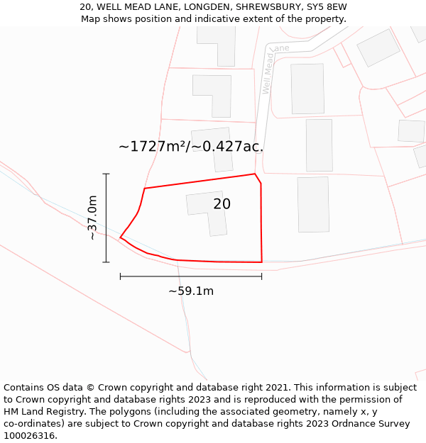 20, WELL MEAD LANE, LONGDEN, SHREWSBURY, SY5 8EW: Plot and title map