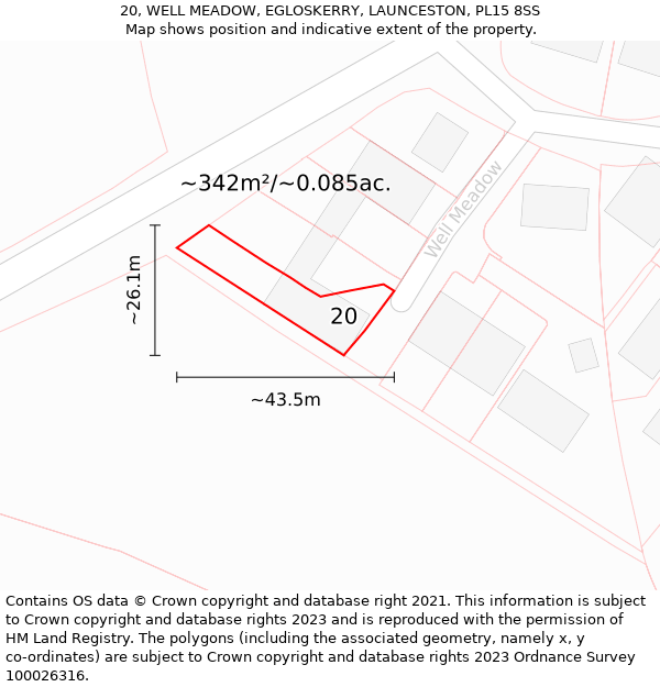 20, WELL MEADOW, EGLOSKERRY, LAUNCESTON, PL15 8SS: Plot and title map