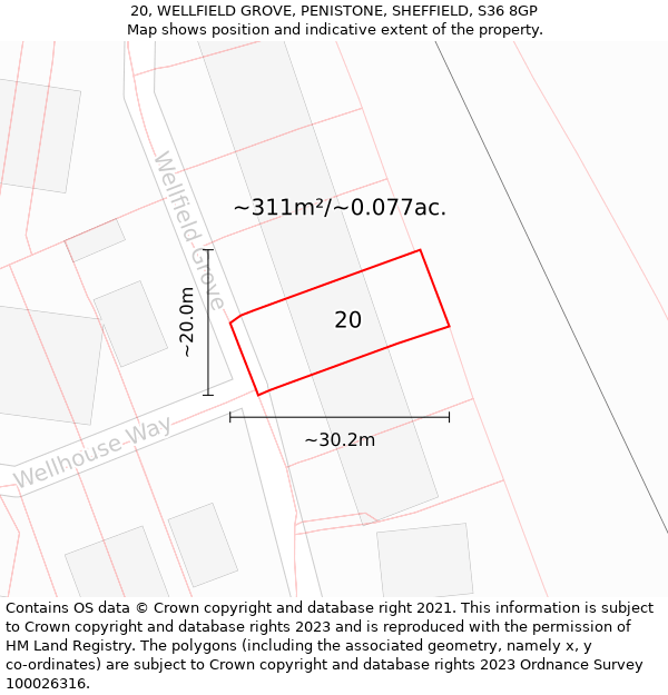 20, WELLFIELD GROVE, PENISTONE, SHEFFIELD, S36 8GP: Plot and title map